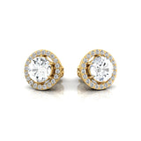 Round Solitaire Lab Diamond Halo Diamond Stud Earrings - GeumJewels