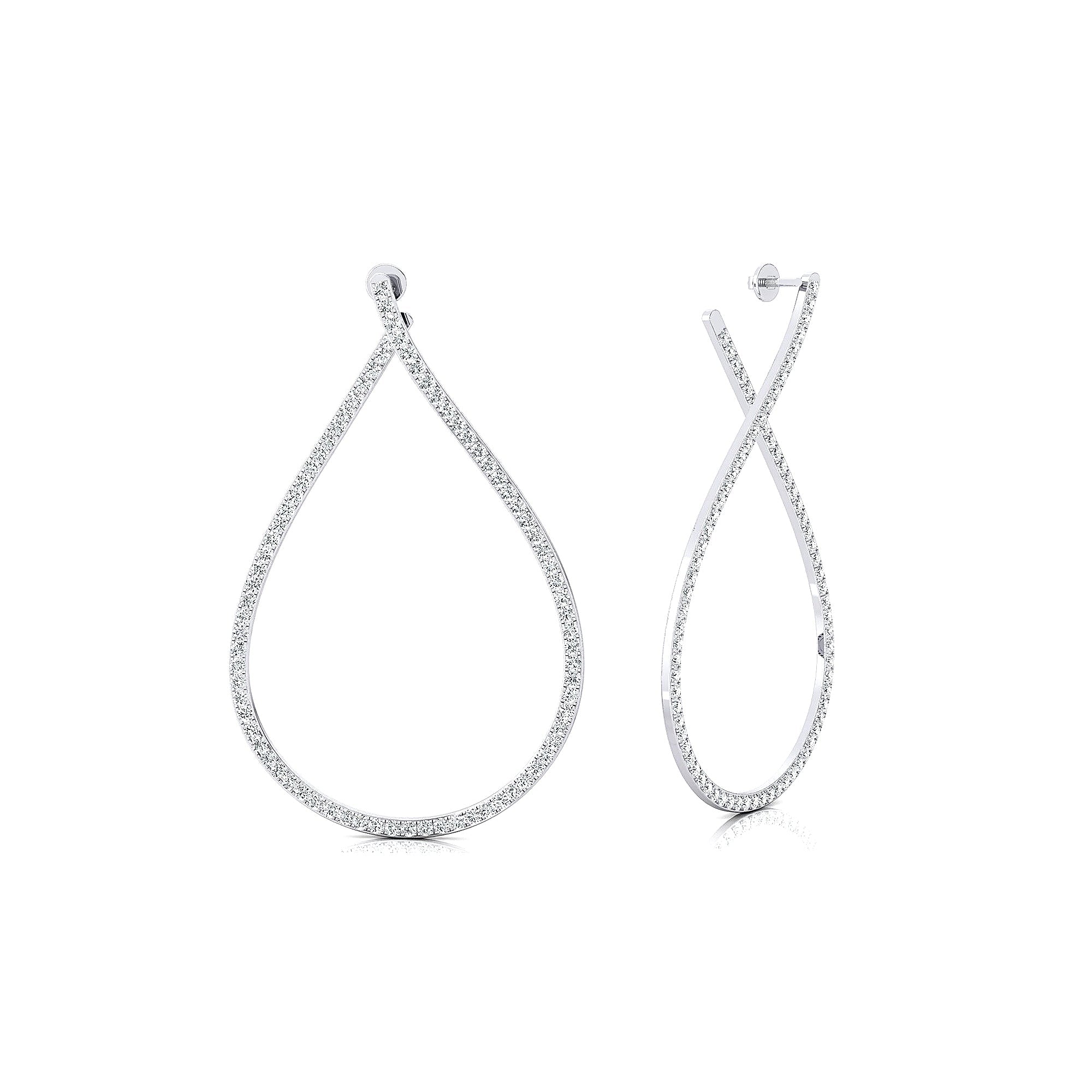 Single Liner Diamond Teardrop Style Hoop Earrings - GeumJewels
