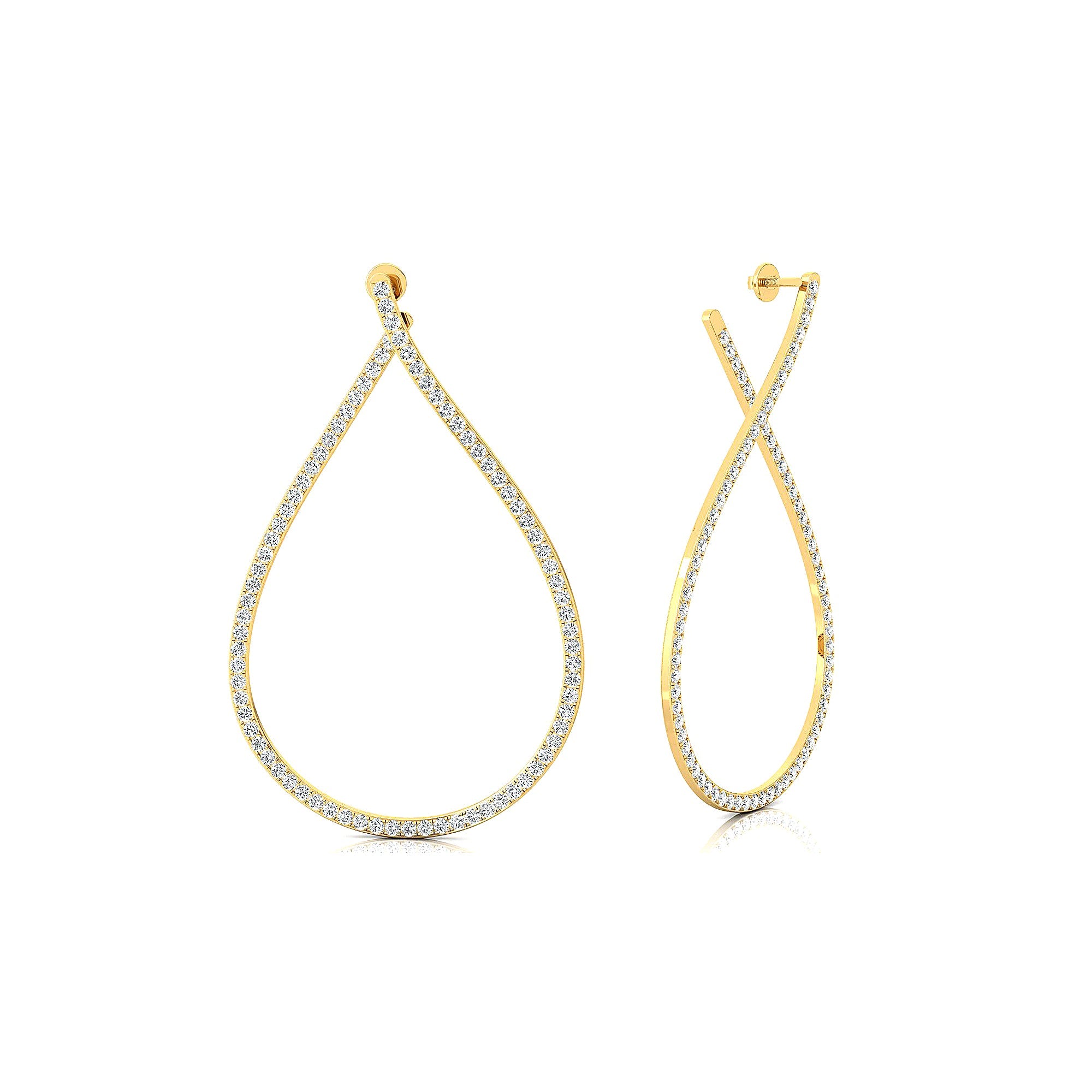 Single Liner Diamond Teardrop Style Hoop Earrings - GeumJewels