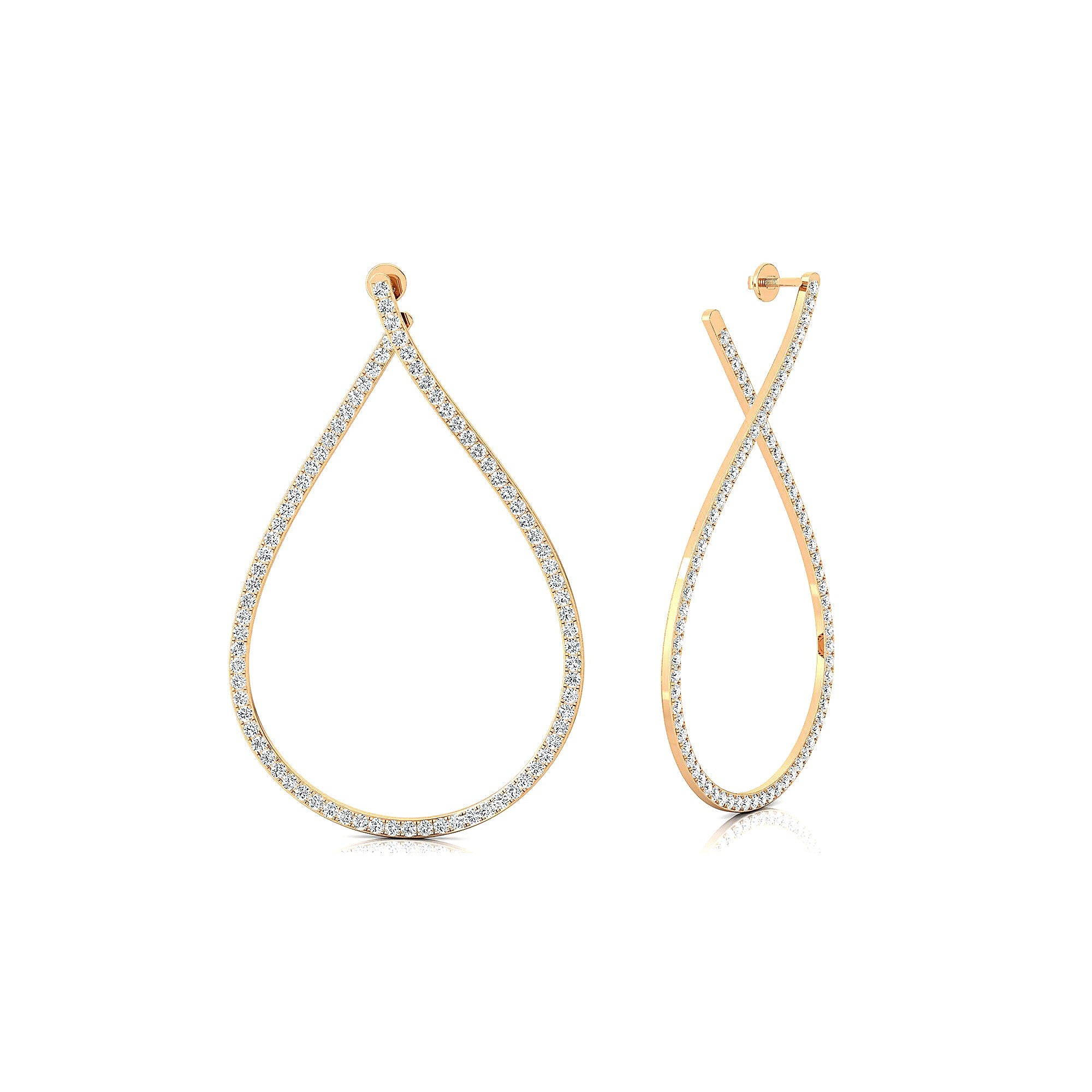 Single Liner Diamond Teardrop Style Hoop Earrings - GeumJewels