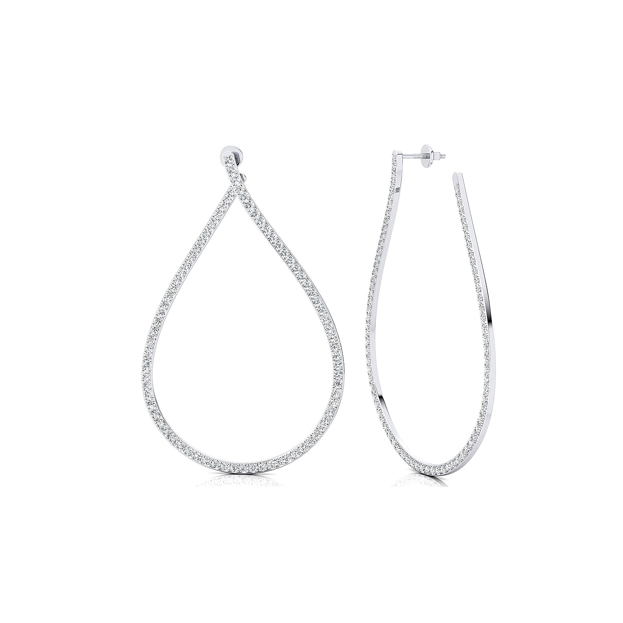 Single Liner Diamond Teardrop Style Hoop Earrings - GeumJewels
