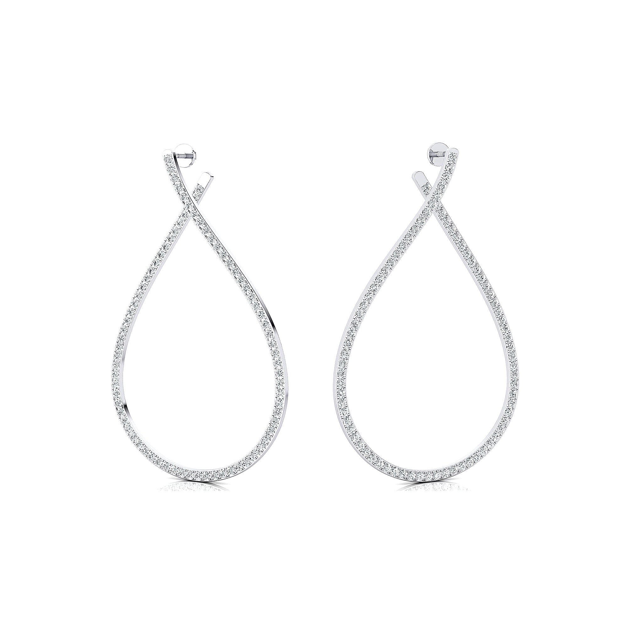 Single Liner Diamond Teardrop Style Hoop Earrings - GeumJewels