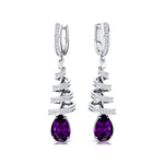 Spiral Diamond Pear Cut Amethyst Dangle Earrings - GeumJewels