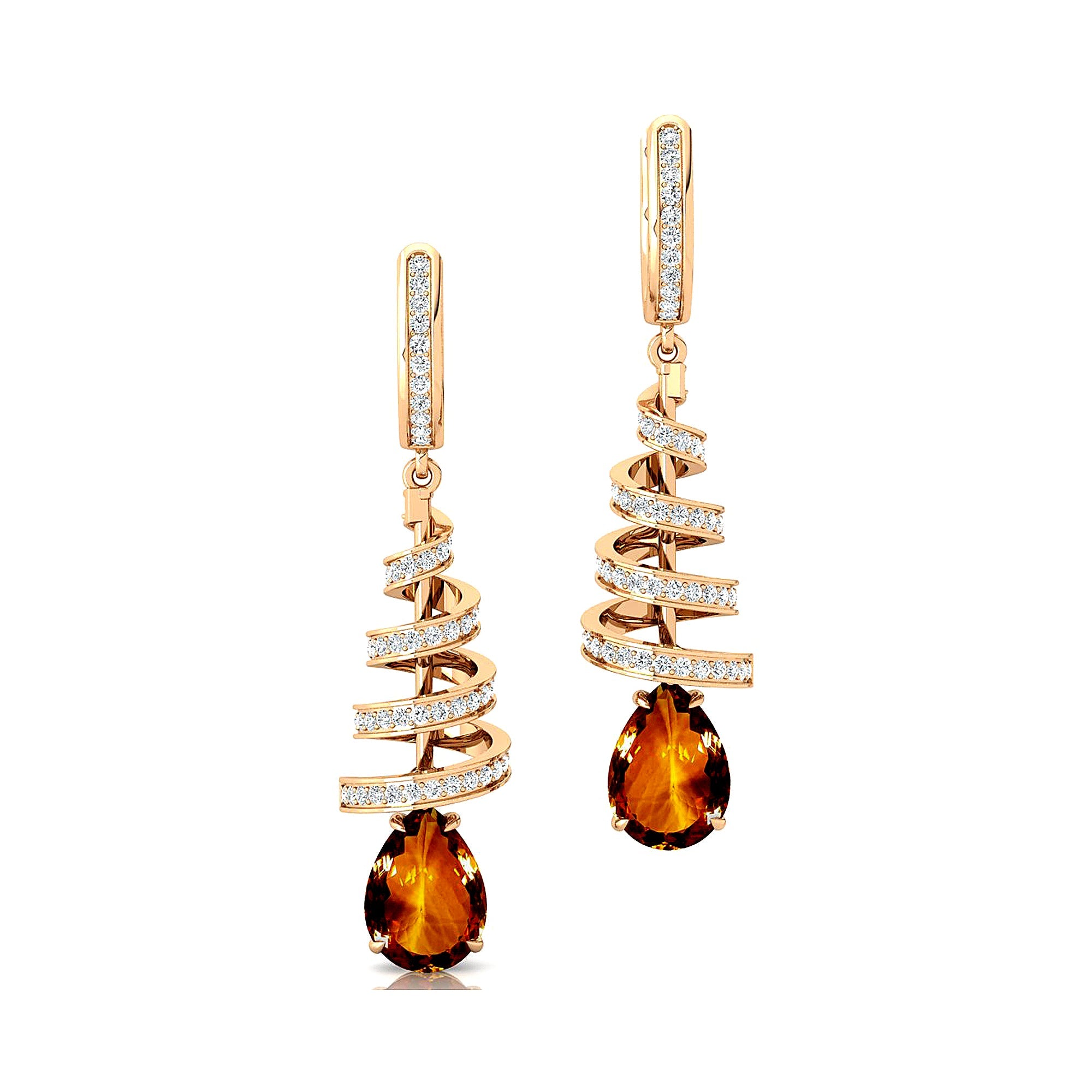 Spiral Diamond Pear Cut Citrine Dangle Earrings - GeumJewels