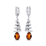 Spiral Diamond Pear Cut Citrine Dangle Earrings - GeumJewels
