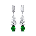 Spiral Diamond Pear Cut Emerald Dangle Earrings - GeumJewels