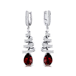 Spiral Diamond Pear Cut Garnet Dangle Earrings - GeumJewels