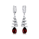 Spiral Diamond Pear Cut Garnet Dangle Earrings - GeumJewels