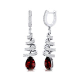 Spiral Diamond Pear Cut Garnet Dangle Earrings - GeumJewels