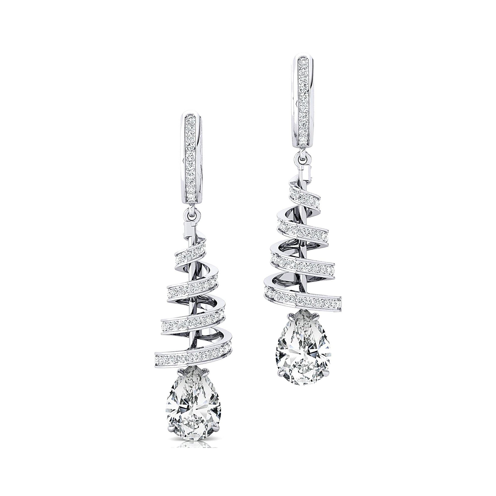 Spiral Diamond Pear Cut Lab Diamond Dangle Earrings - GeumJewels
