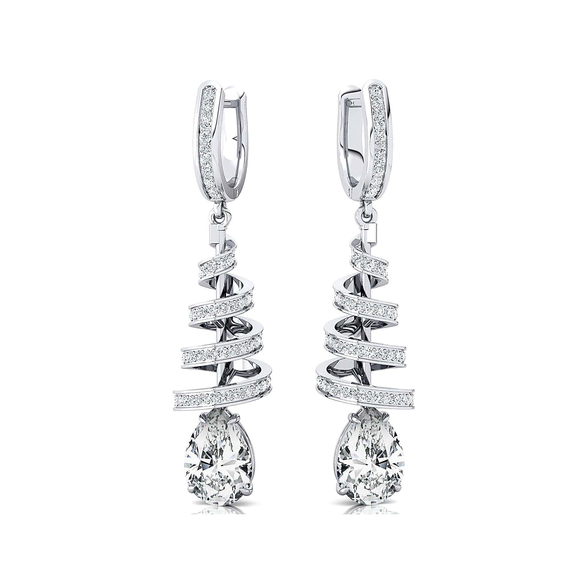 Spiral Diamond Pear Cut Lab Diamond Dangle Earrings - GeumJewels