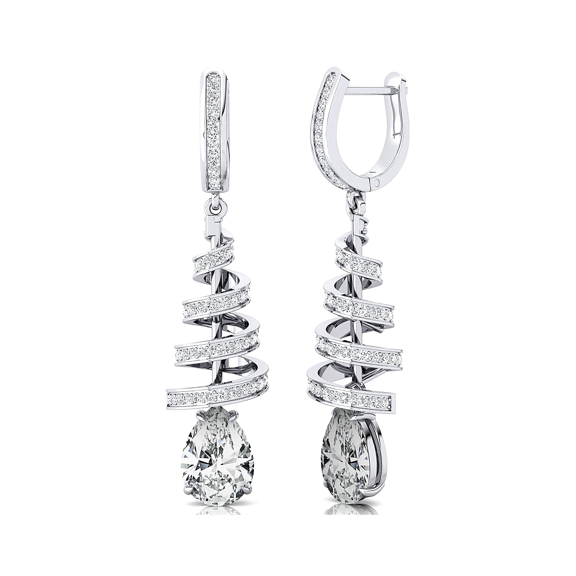 Spiral Diamond Pear Cut Lab Diamond Dangle Earrings - GeumJewels