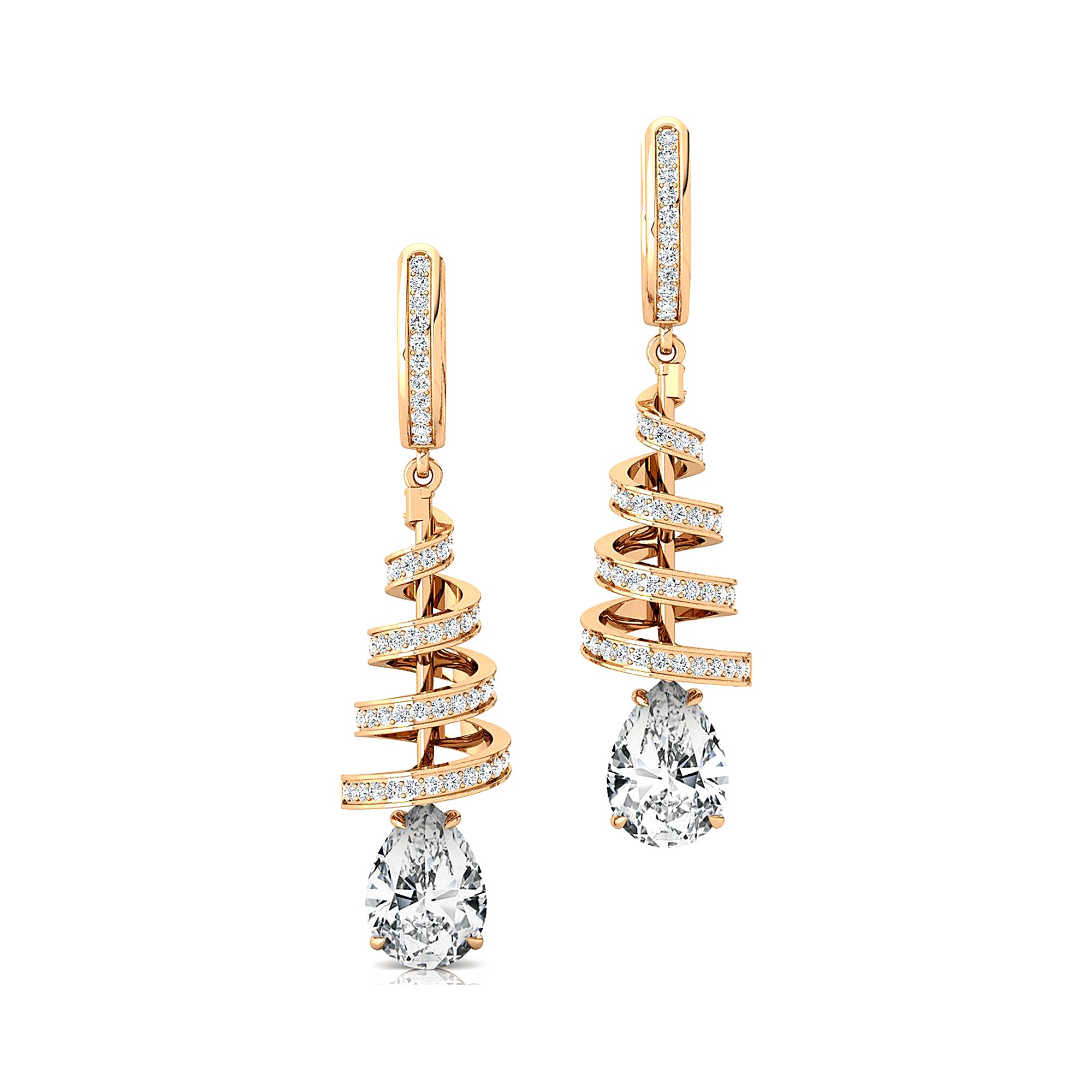 Spiral Diamond Pear Cut Lab Diamond Dangle Earrings - GeumJewels