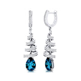 Spiral Diamond Pear Cut London Blue Topaz Dangle Earrings - GeumJewels