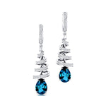 Spiral Diamond Pear Cut London Blue Topaz Dangle Earrings - GeumJewels