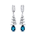 Spiral Diamond Pear Cut London Blue Topaz Dangle Earrings - GeumJewels