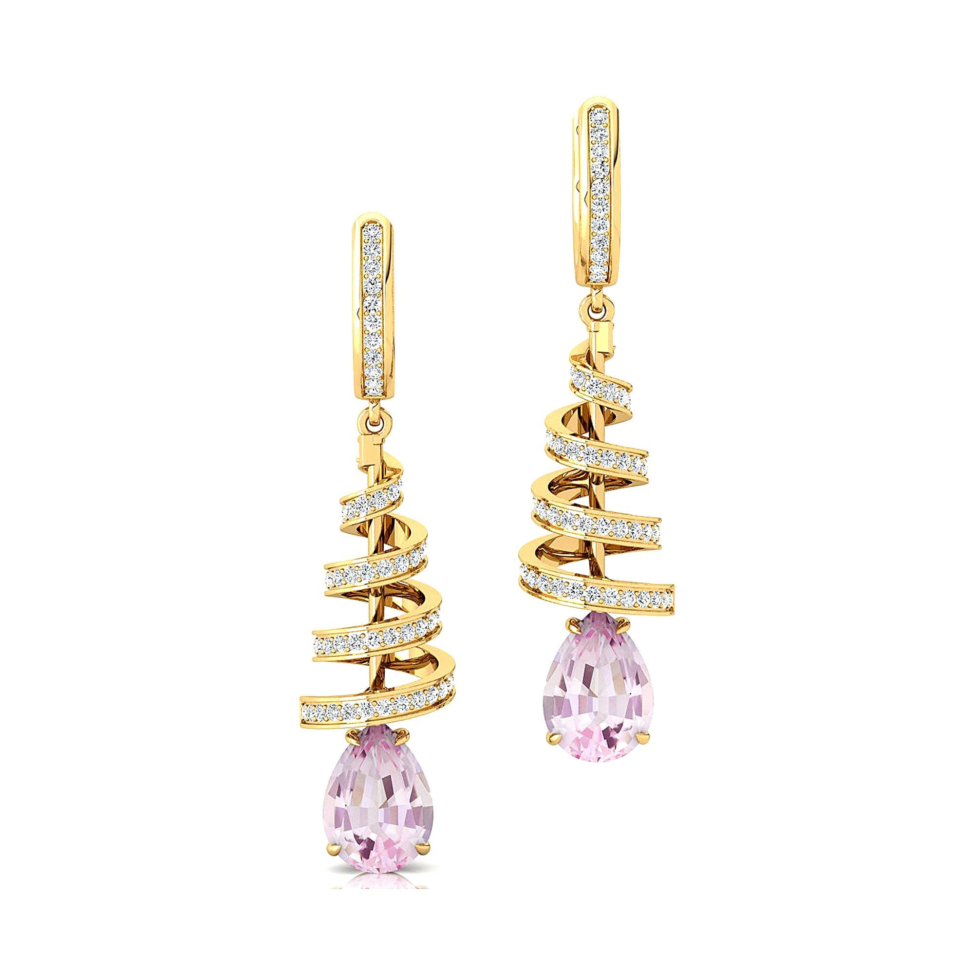 Spiral Diamond Pear Cut Morganite Dangle Earrings - GeumJewels
