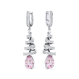 Spiral Diamond Pear Cut Morganite Dangle Earrings - GeumJewels