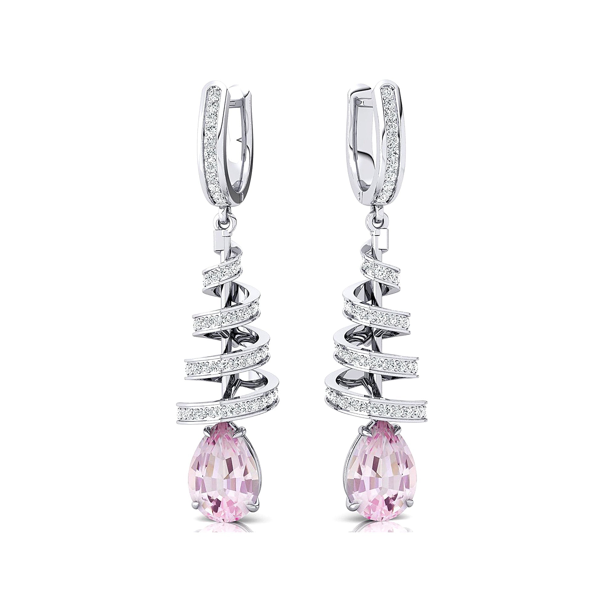 Spiral Diamond Pear Cut Morganite Dangle Earrings - GeumJewels