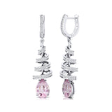Spiral Diamond Pear Cut Morganite Dangle Earrings - GeumJewels