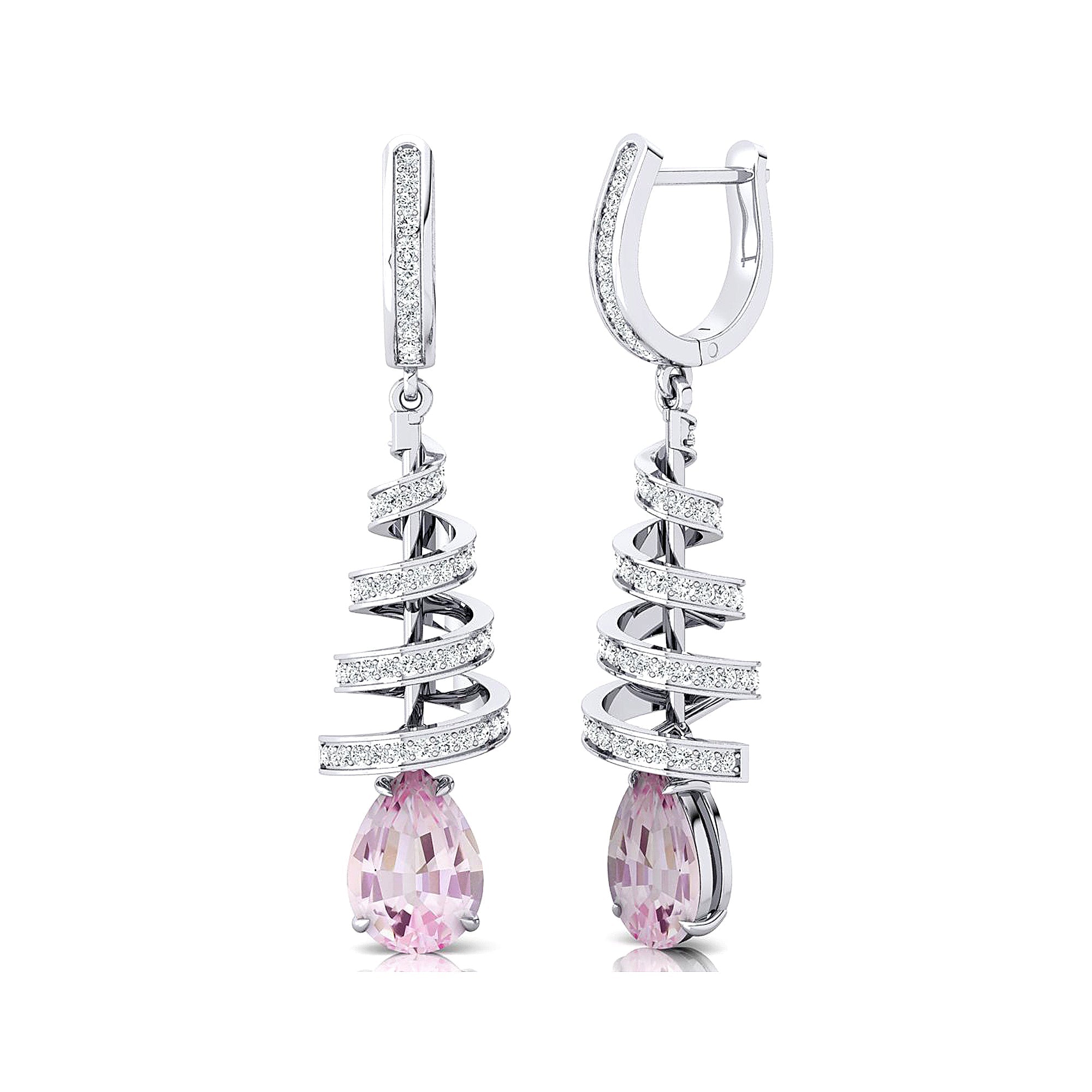 Spiral Diamond Pear Cut Morganite Dangle Earrings - GeumJewels