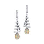 Spiral Diamond Pear Cut Opal Dangle Earrings - GeumJewels