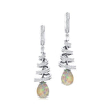 Spiral Diamond Pear Cut Opal Dangle Earrings - GeumJewels
