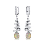 Spiral Diamond Pear Cut Opal Dangle Earrings - GeumJewels