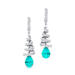 Spiral Diamond Pear Cut Paraiba Tourmaline Dangle Earrings - GeumJewels
