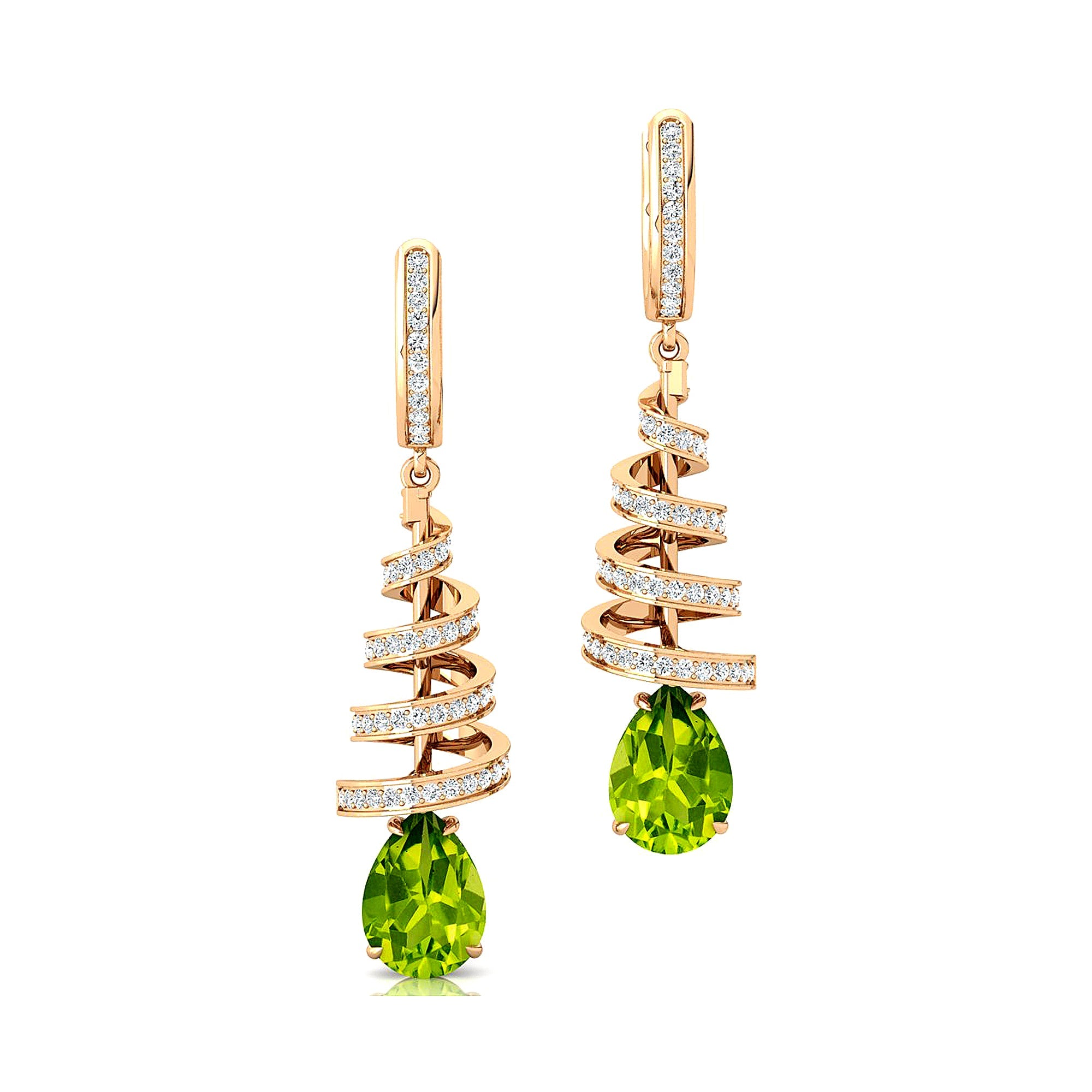 Spiral Diamond Pear Cut Peridot Dangle Earrings - GeumJewels