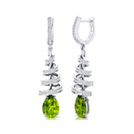 Spiral Diamond Pear Cut Peridot Dangle Earrings - GeumJewels