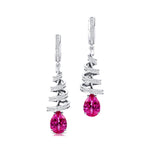 Spiral Diamond Pear Cut Pink Sapphire Dangle Earrings - GeumJewels