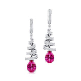 Spiral Diamond Pear Cut Pink Sapphire Dangle Earrings - GeumJewels