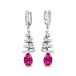 Spiral Diamond Pear Cut Pink Sapphire Dangle Earrings - GeumJewels