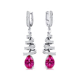 Spiral Diamond Pear Cut Pink Sapphire Dangle Earrings - GeumJewels
