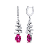 Spiral Diamond Pear Cut Pink Sapphire Dangle Earrings - GeumJewels