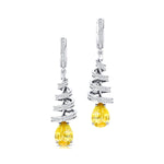 Spiral Diamond Pear Cut Yellow Sapphire Dangle Earrings - GeumJewels