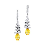 Spiral Diamond Pear Cut Yellow Sapphire Dangle Earrings - GeumJewels