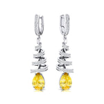 Spiral Diamond Pear Cut Yellow Sapphire Dangle Earrings - GeumJewels