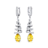 Spiral Diamond Pear Cut Yellow Sapphire Dangle Earrings - GeumJewels