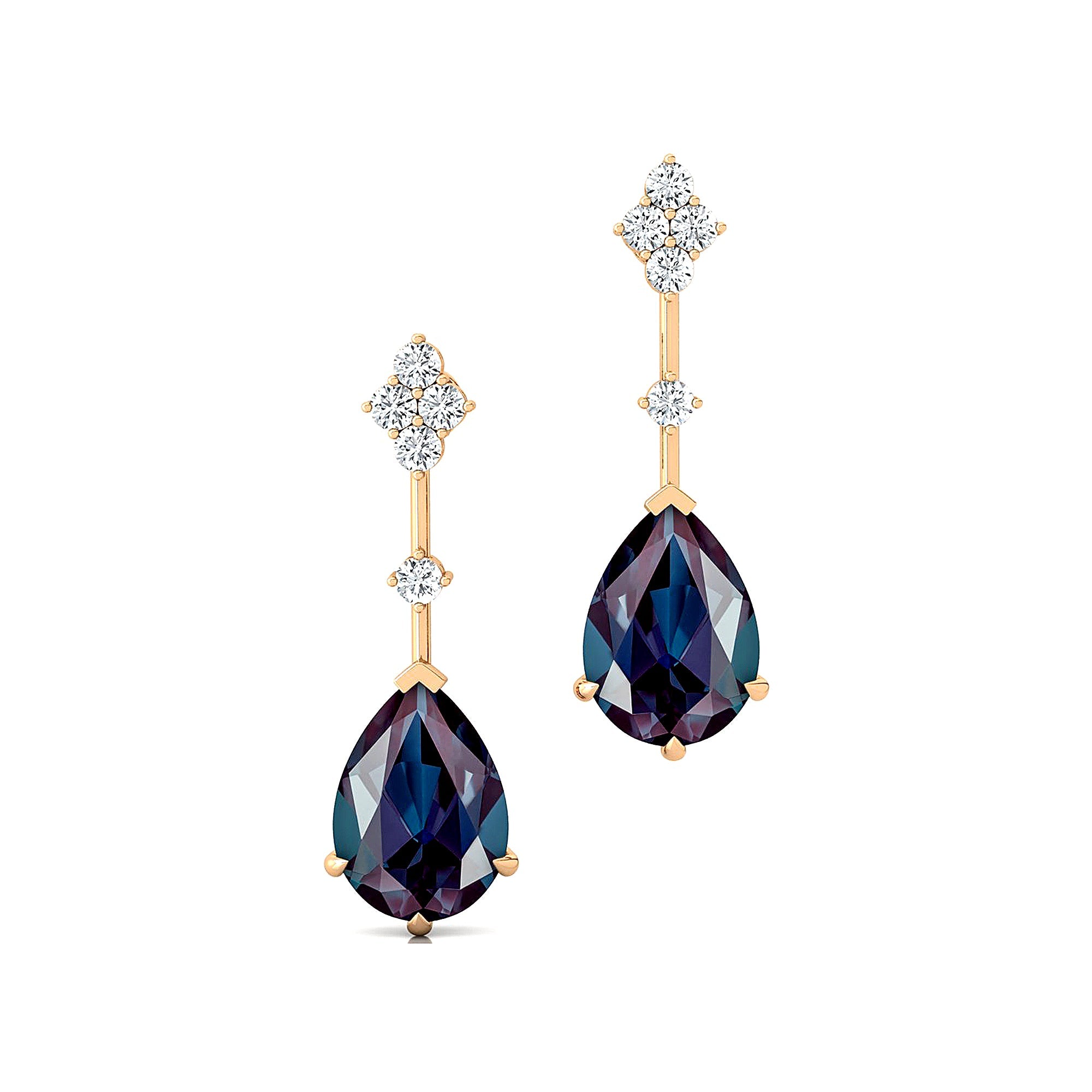 Teardrop Alexandrite Drop Earrings with Accent Diamonds - GeumJewels