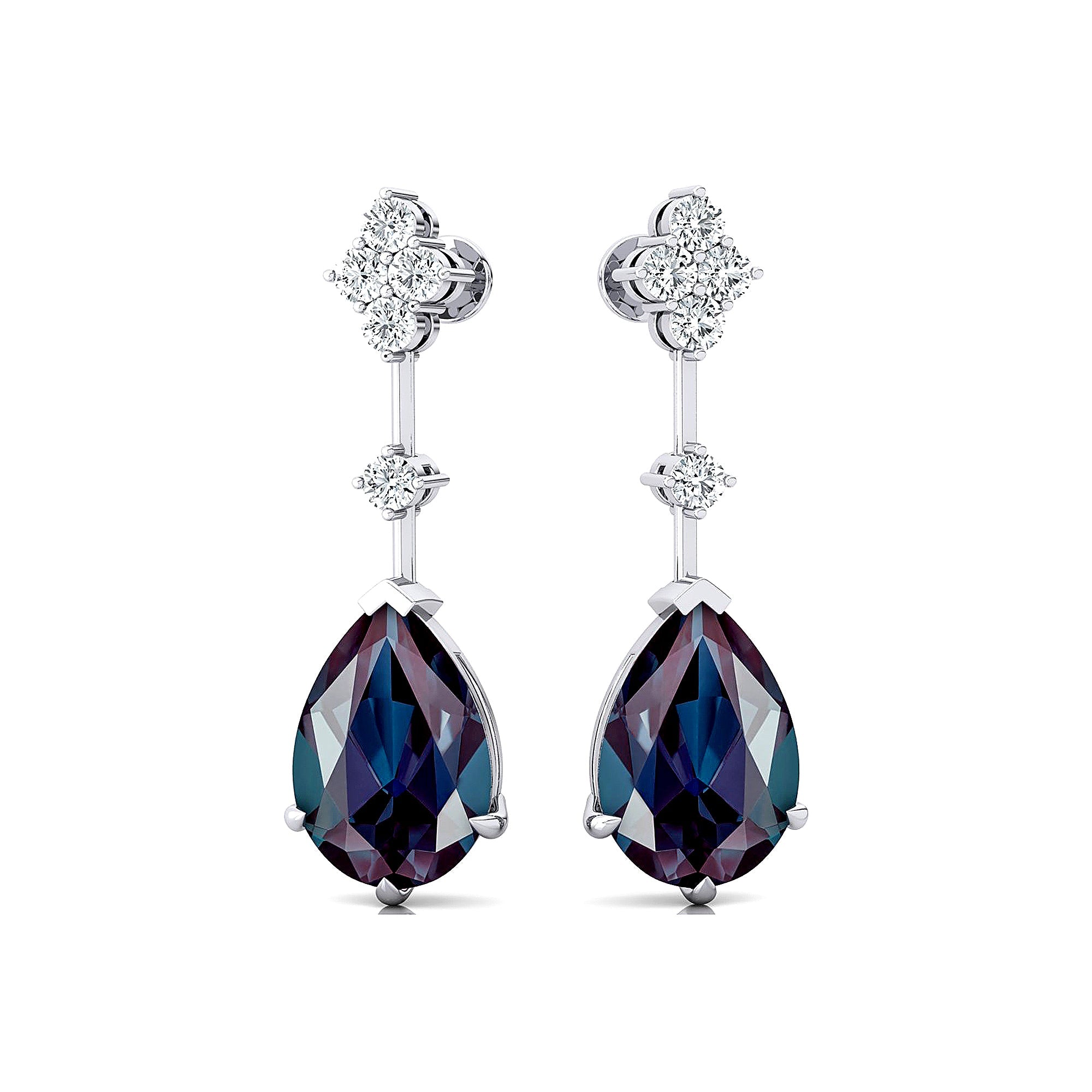 Teardrop Alexandrite Drop Earrings with Accent Diamonds - GeumJewels
