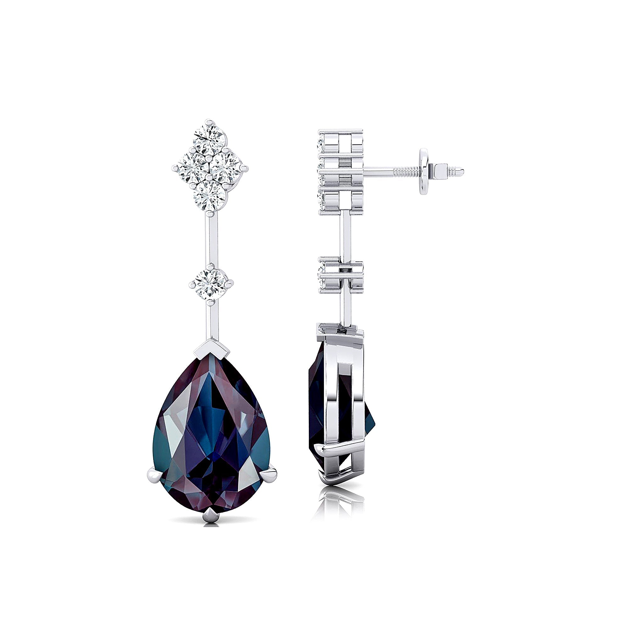 Teardrop Alexandrite Drop Earrings with Accent Diamonds - GeumJewels