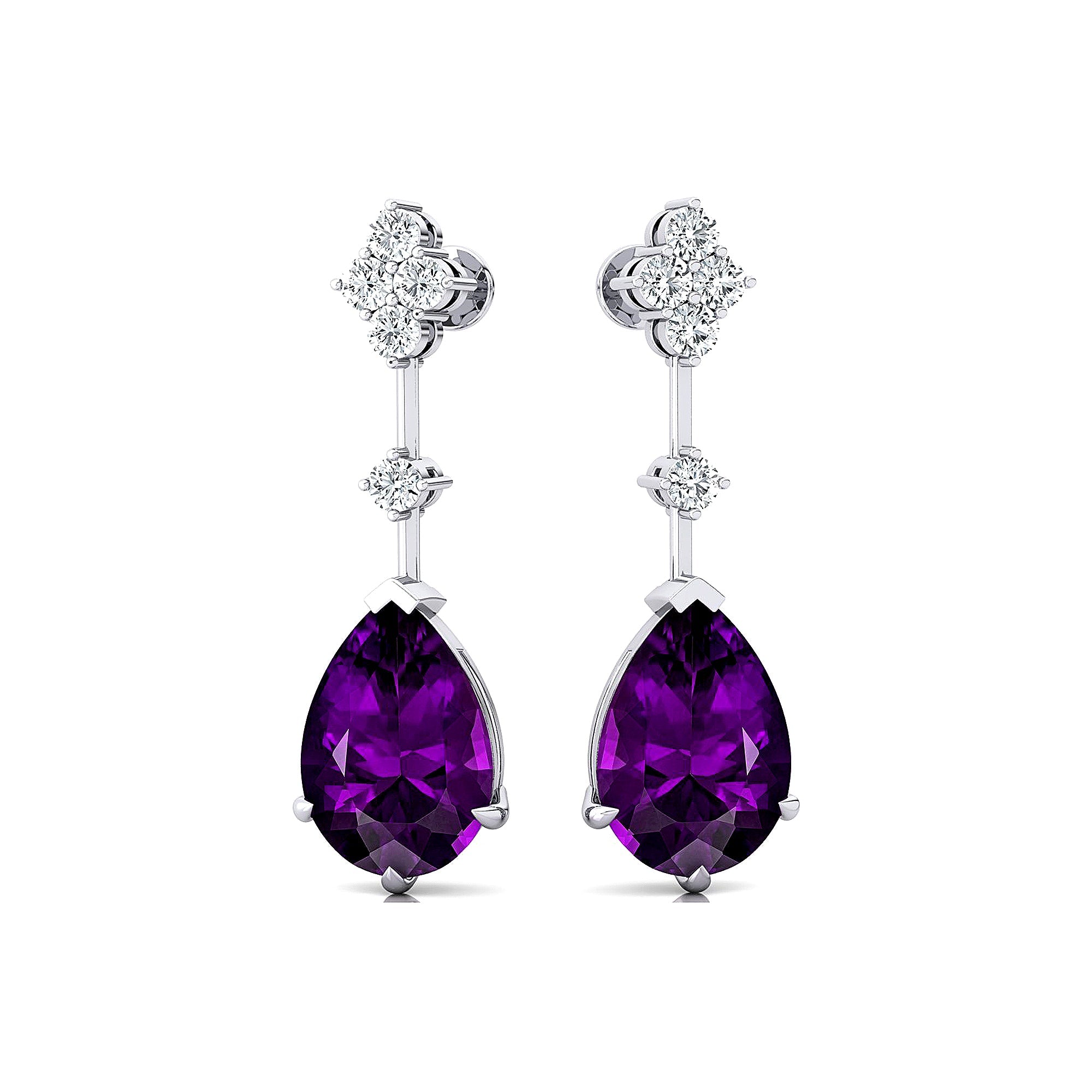 Teardrop Amethyst Drop Earrings with Accent Diamonds - GeumJewels