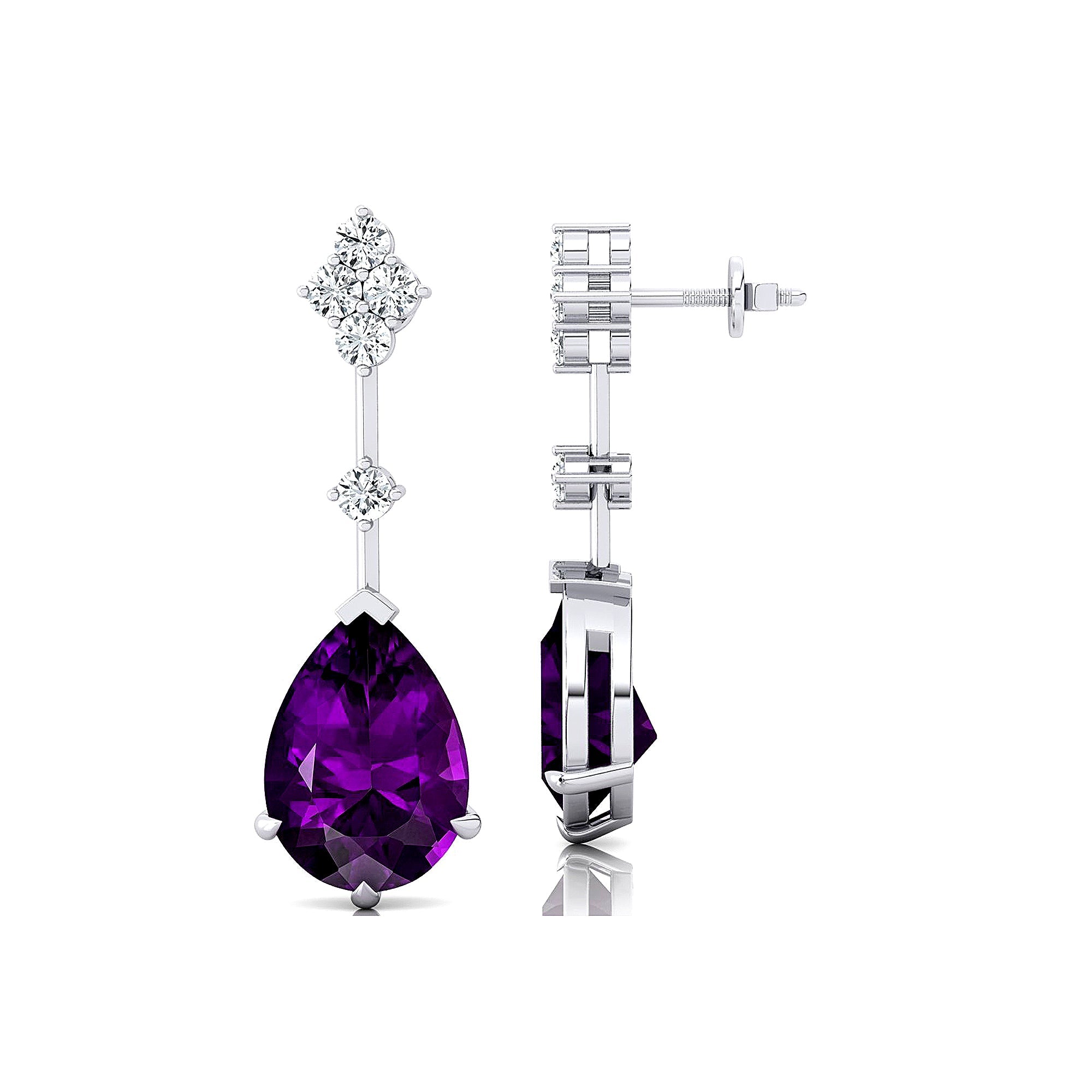Teardrop Amethyst Drop Earrings with Accent Diamonds - GeumJewels