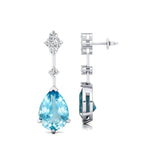 Teardrop Aquamarine Drop Earrings with Accent Diamonds - GeumJewels