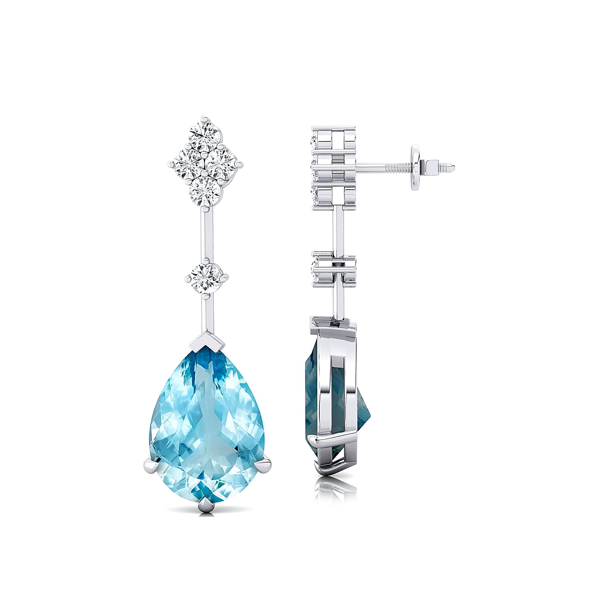 Teardrop Aquamarine Drop Earrings with Accent Diamonds - GeumJewels