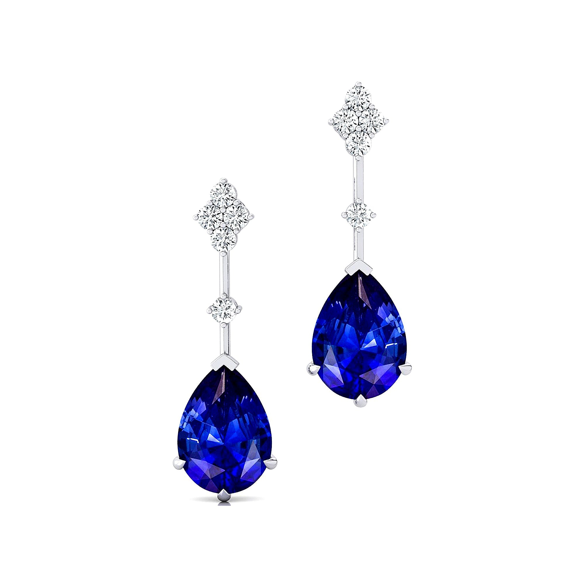 Teardrop Blue Sapphire Drop Earrings with Accent Diamonds - GeumJewels