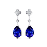 Teardrop Blue Sapphire Drop Earrings with Accent Diamonds - GeumJewels
