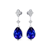 Teardrop Blue Sapphire Drop Earrings with Accent Diamonds - GeumJewels